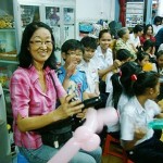 Matsumi with some visitors at the orphanage.